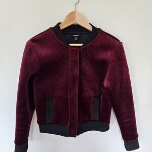 DKNY Burgundy Velvet Bomber Jacket is size XS US